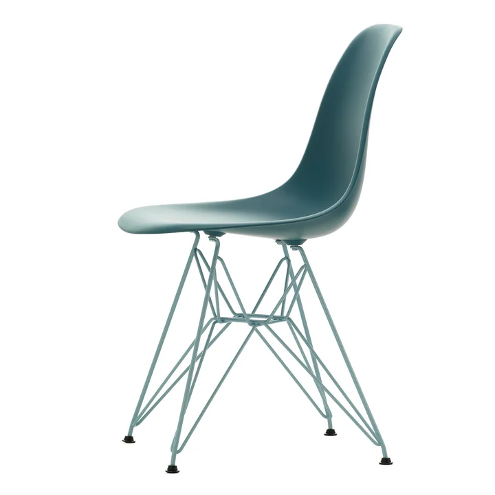 Eames Plastic Side Chair DSR, meerblau / himmelblau (Kunststoffgleiter basic dark) von Vitra