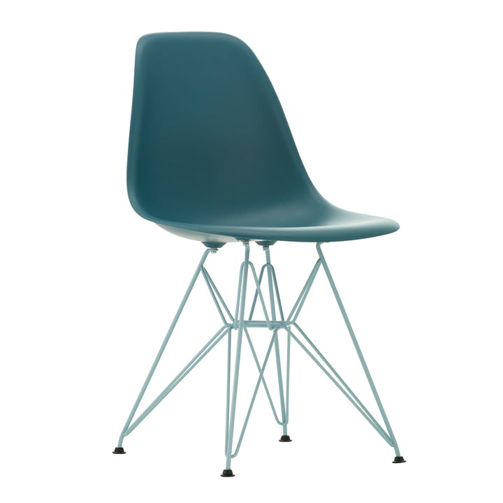 Eames Plastic Side Chair DSR, meerblau / himmelblau (Kunststoffgleiter basic dark) von Vitra