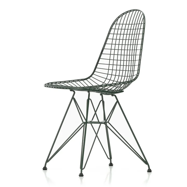 Wire Chair DKR (H 43 cm), dunkelgrün / ohne Bezug, Kunststoffgleiter (basic dark) von Vitra