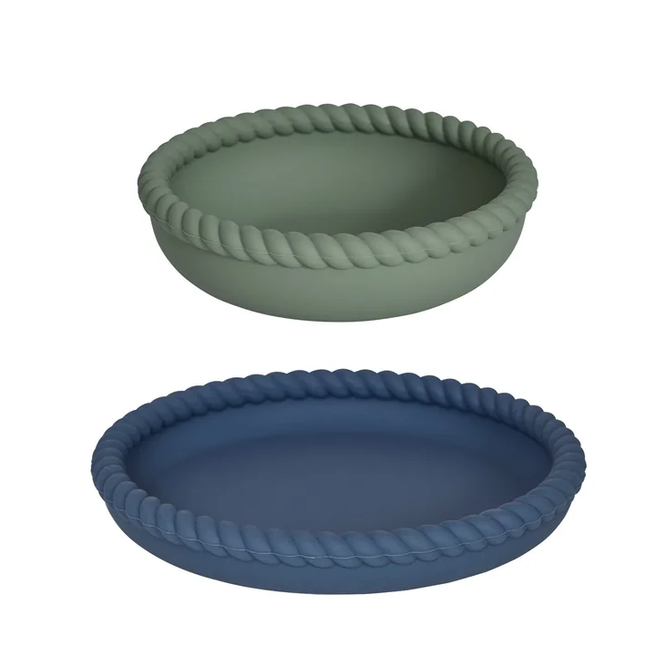 Mellow Teller & Schüssel, blau / olive (2er-Set) von OYOY