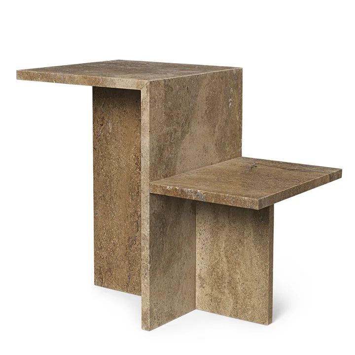 Ferm Living - Distinct Beistelltisch, dunkelbraun Travertin-Stein