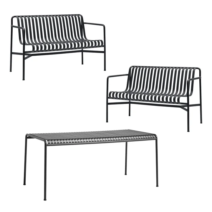 HAY - Palissade Tisch + Dining Bench (2er Set), anthrazit