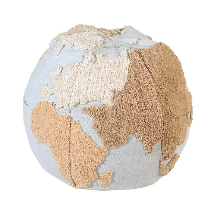 World Map Pouf, Ø 50 cm, hellblau / beige von Lorena Canals