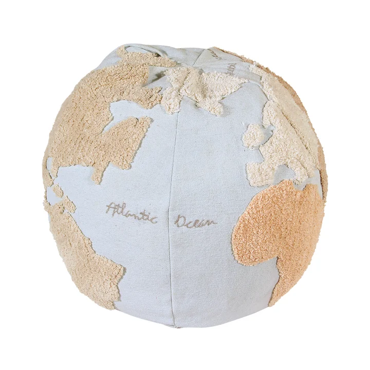 World Map Pouf, Ø 50 cm, hellblau / beige von Lorena Canals 