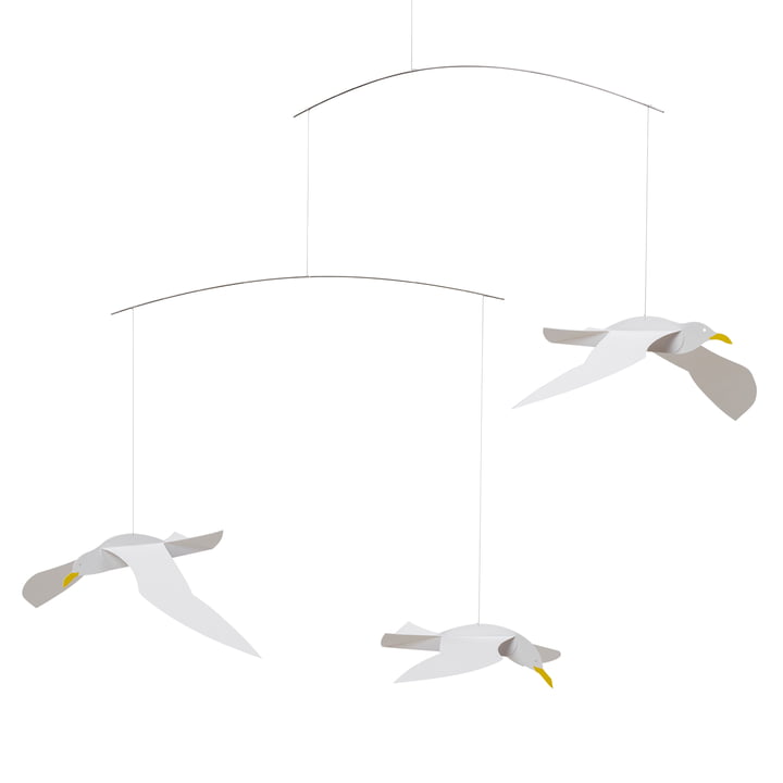 Soaring Seagulls Mobile von Flensted Mobiles in der Farbe weiß/gelb