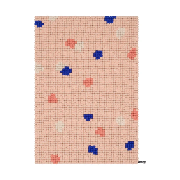 myfelt - Terra Rose Filzkugelteppich, 120 x 170 cm, rosé / coral / weiß / kobaltblau