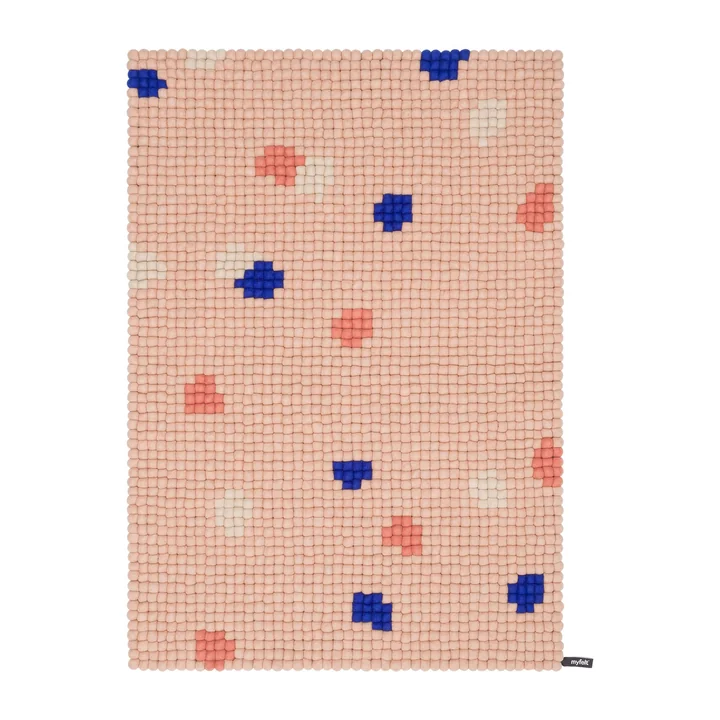 myfelt - Terra Rose Filzkugelteppich, 140 x 200 cm, rosé / coral / weiß / kobaltblau
