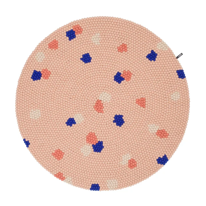 myfelt - Terra Rose Filzkugelteppich, Ø 180 cm, rosé / coral / weiß / kobaltblau