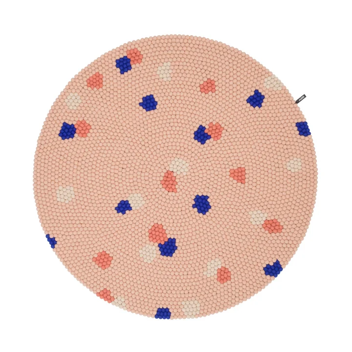 myfelt - Terra Rose Filzkugelteppich, Ø 140 cm, rosé / coral / weiß / kobaltblau