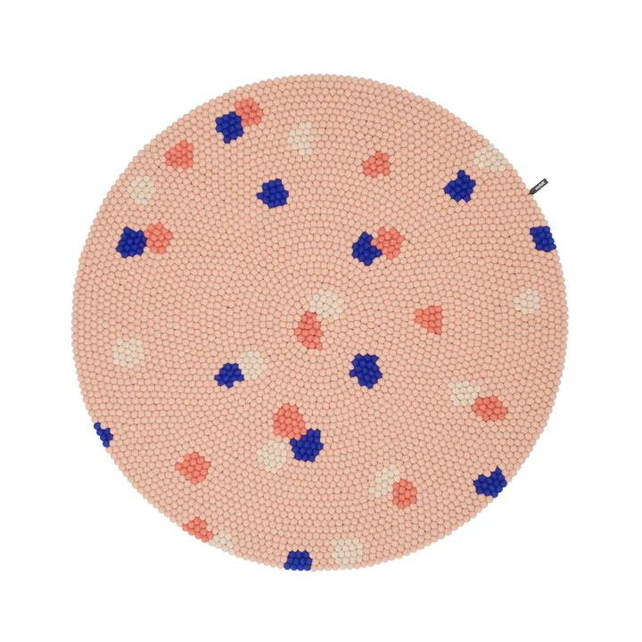 myfelt - Terra Rose Filzkugelteppich, Ø 90 cm, rosé / coral / weiß / kobaltblau