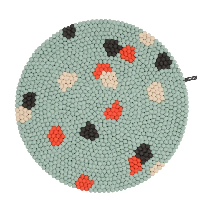 myfelt - Terra Ocean Filzkugelteppich, Ø 180 cm, türkis / rot / beige / grau