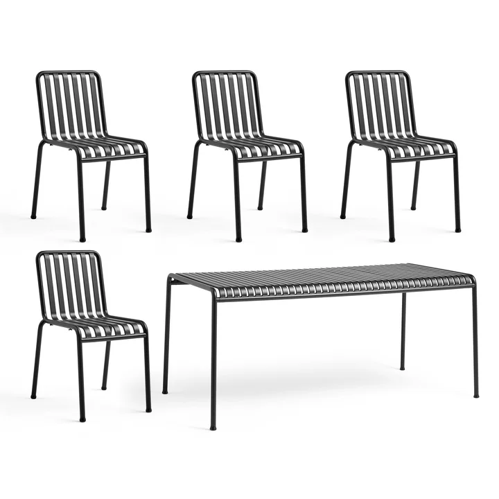 HAY - Palissade Tisch + 4x Dining Chair, anthrazit