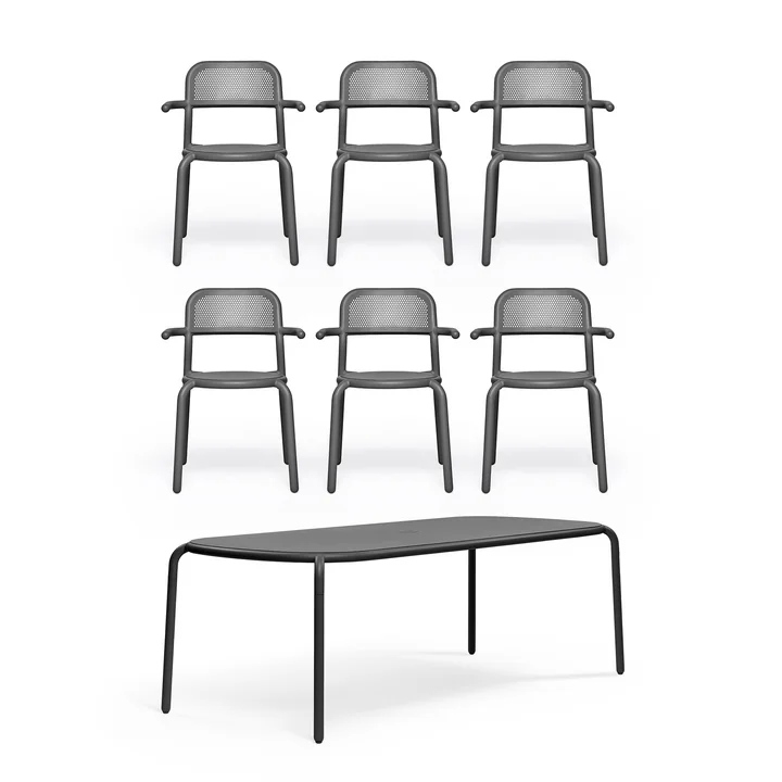 Fatboy - Toní Gartentisch + Gartenarmlehnstuhl, anthrazit (pulverbeschichtet)