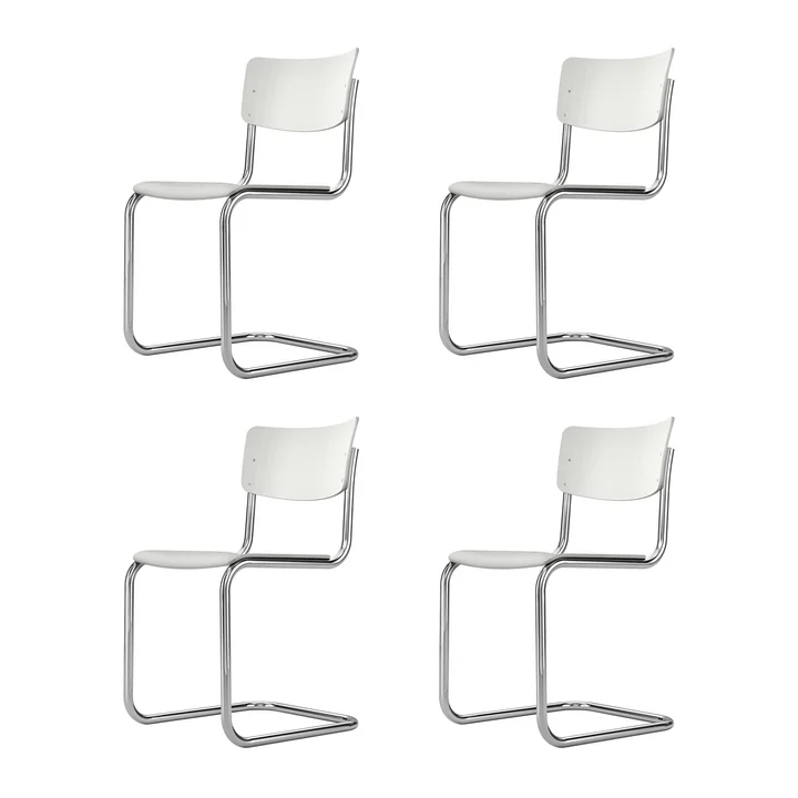 Thonet - S 43 Freischwinger, Chrom / weiß lasiert TP 200 (4er Set)