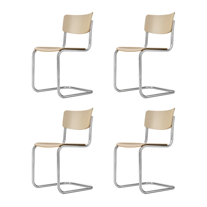 Thonet - S 43 Stuhl, Chrom / Buche natur (TP 17) (4er Set)