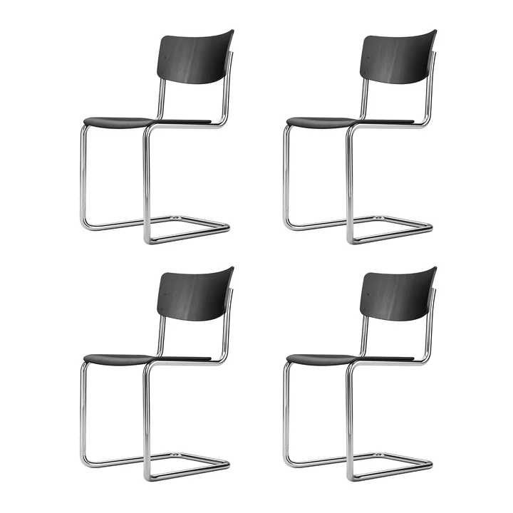 Thonet - S 43 Stuhl, Chrom / schwarz (TP 29) (4er Set)