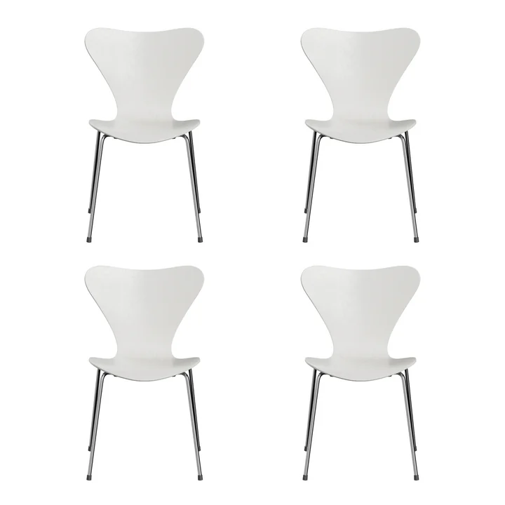 Fritz Hansen - Serie 7 Stuhl, Chrom / Esche weiß gefärbt (4er Set)