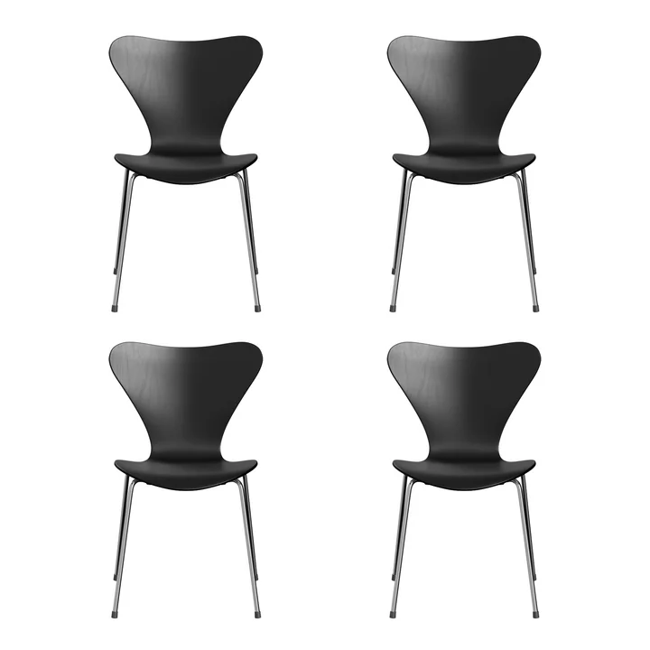 Fritz Hansen - Serie 7 Stuhl, Chrom / Esche schwarz gefärbt (4er Set)