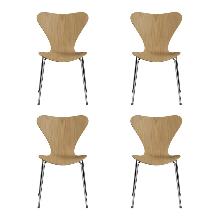 Fritz Hansen - Serie 7 Stuhl (46,5 cm), Eiche Natur / verchromt (4er Set)