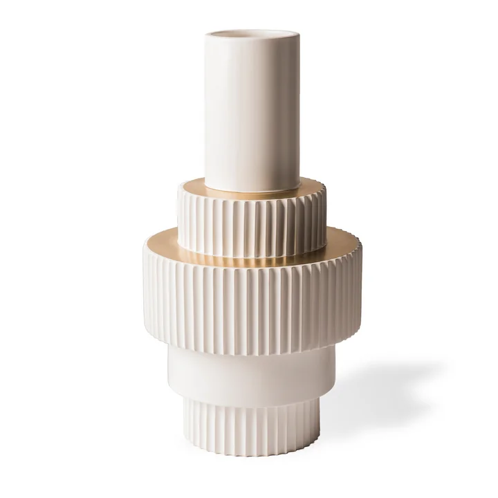 Pols Potten - Gear Vase, L, weiß / gold (matt glasiert)
