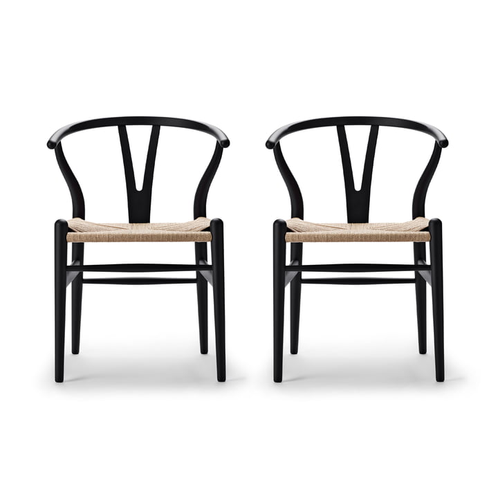 Carl Hansen - CH24 Wishbone Chair, soft black / Naturgeflecht (2er Set)