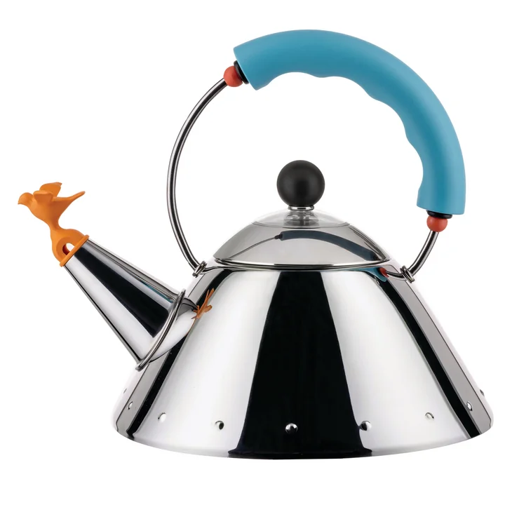 Wasserkessel 9093/1 "Bird Kettle" von Alessi in der Ausführung poliert / hellblau