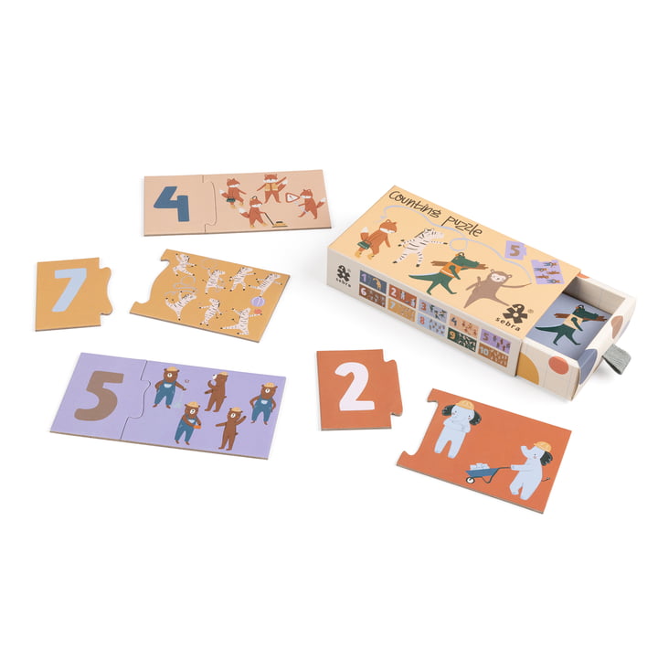 Puzzle mit Zahlen, Toes / Builders, mehrfarbig von Sebra
