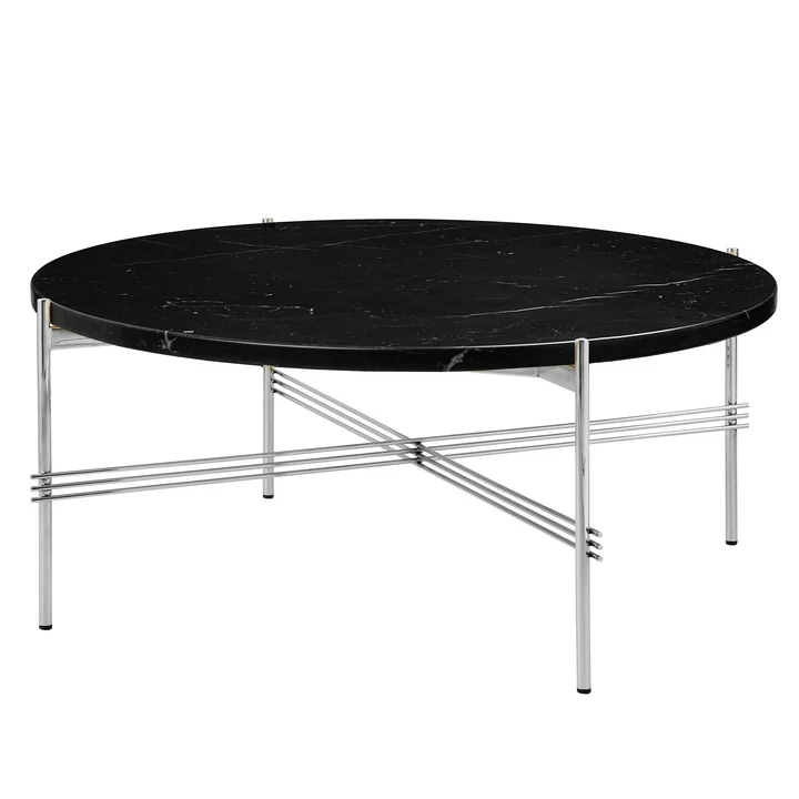 Gubi - TS Couchtisch Ø 80 cm, Stahl poliert / Marmor schwarz