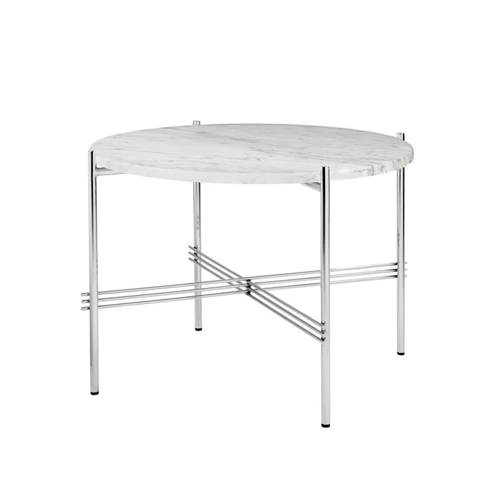 Gubi - TS Couchtisch Ø 55 cm, Stahl poliert / Marmor weiß