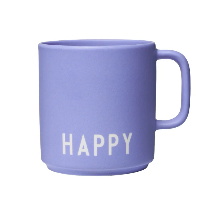 AJ Favourite Porzellan Becher mit Henkel, Happy / pale iris von Design Letters