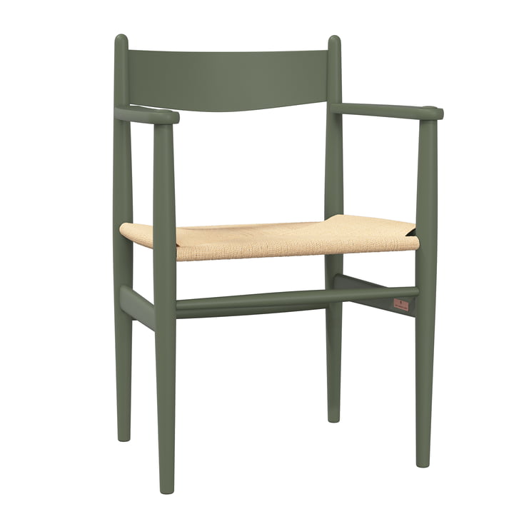 Carl Hansen - CH37 Stuhl, Buche soft olivgrün lackiert / Naturgeflecht