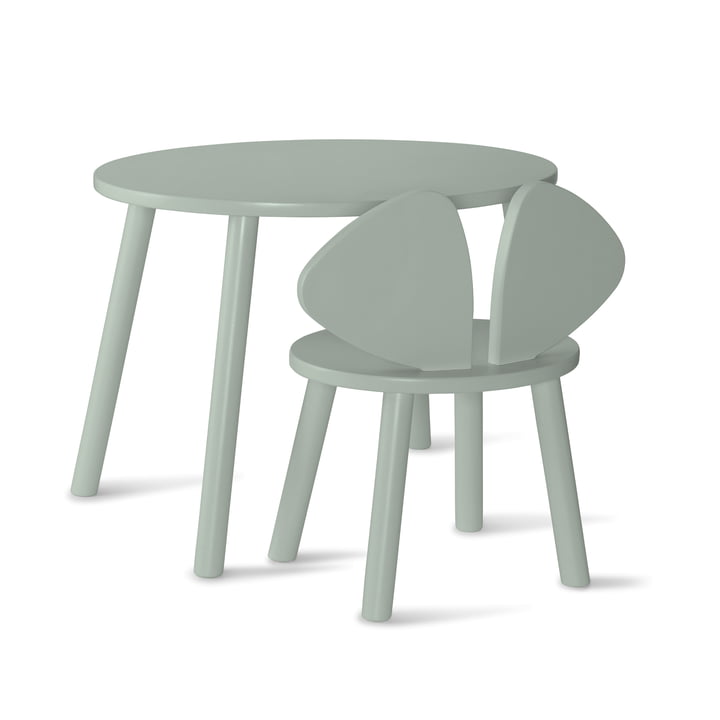 Nofred - Mouse Toddler Set (Stuhl und Tisch), Birke olivgrün lackiert