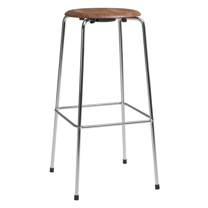 High Dot Barhocker von Fritz Hansen in der Ausführung Furnier walnuss / Untergestell Chrom (4 Beine)