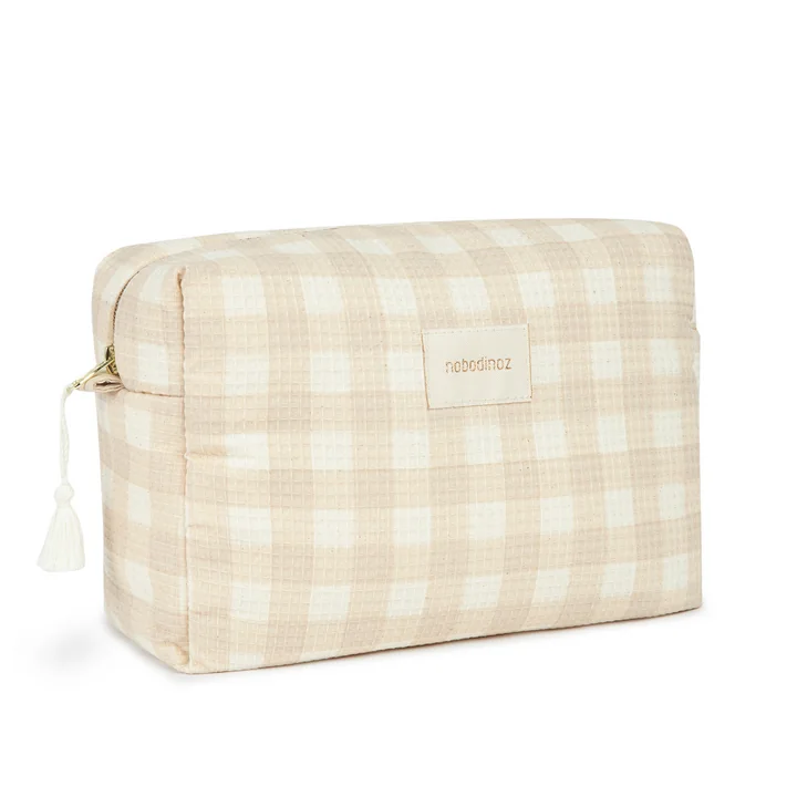 Nobodinoz - Diva Kosmetiktasche, wasserfest, 25 x 16 cm, ivory checks