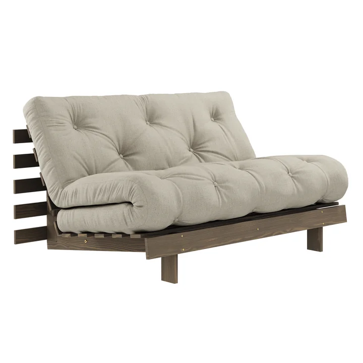 Karup - Roots Schlafsofa, 140 x 200 cm, Kiefer carobbraun / linen (914)