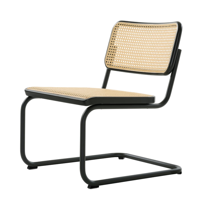 Thonet - S 32 VL Lounge Stuhl, RAL 9005 (tiefschwarz) / Buche schwarz gebeizt (TP 29) / Rohrgeflecht mit Stützgewebe