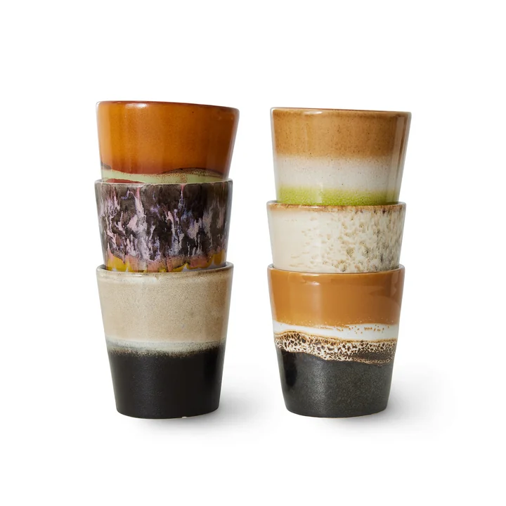 HKliving - 70's Kaffeebecher-Set, 180 ml, soil (6er-Set)