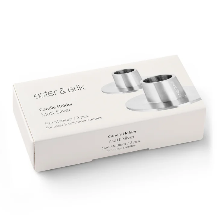 ester & erik - Kerzenhalter für Peitschenkerzen, silber / matt, Verpackung 