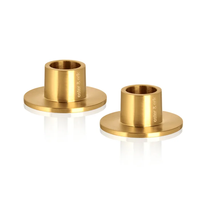ester & erik - Kerzenhalter für Spitzkerzen, ⌀ 4 cm, gold / matt (2er-Set)