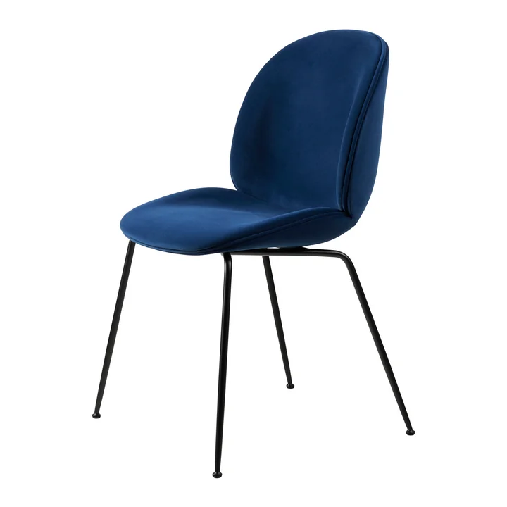 Gubi - Beetle Dining Chair Vollpolsterung (Conic Base), Schwarz / Dedar Sunday (003)