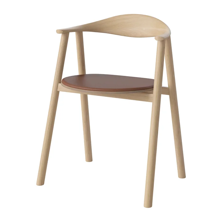 Swing Armlehnstuhl, Eiche weiß pigmentiert / Quattro Traceable Leder cognac von Bolia