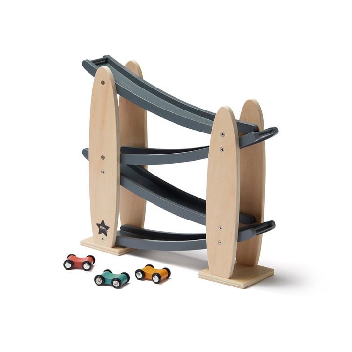 Aiden Kugelbahn mit Autos, grau / natur (4er-Set) von Kids Concept