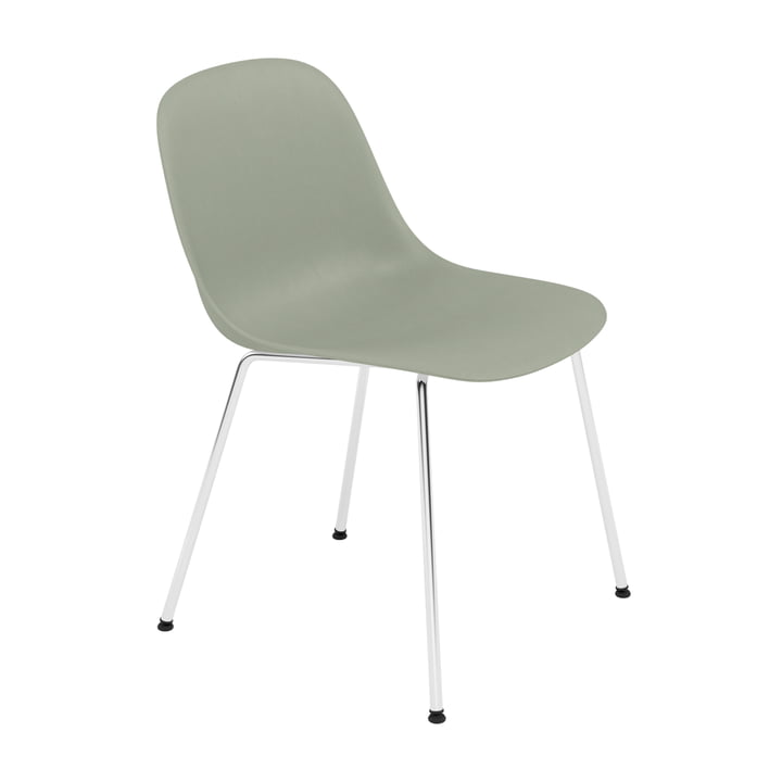Muuto - Fiber Side Chair Tube Base, Chrom / dusty green recycled