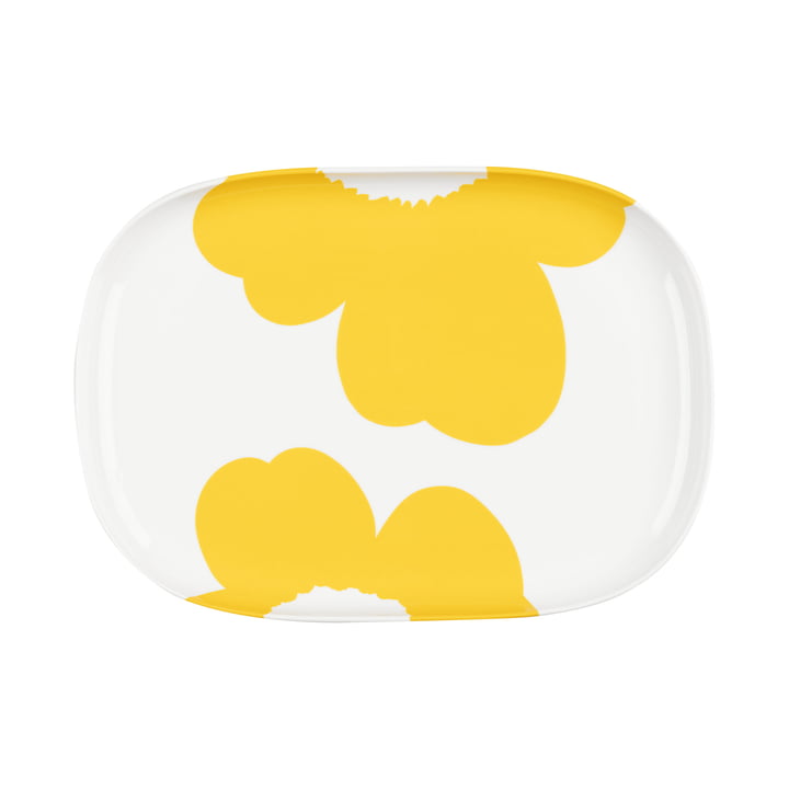 Oiva Iso Unikko Servierplatte, 25 x 36 cm, weiß / spring yellow von Marimekko