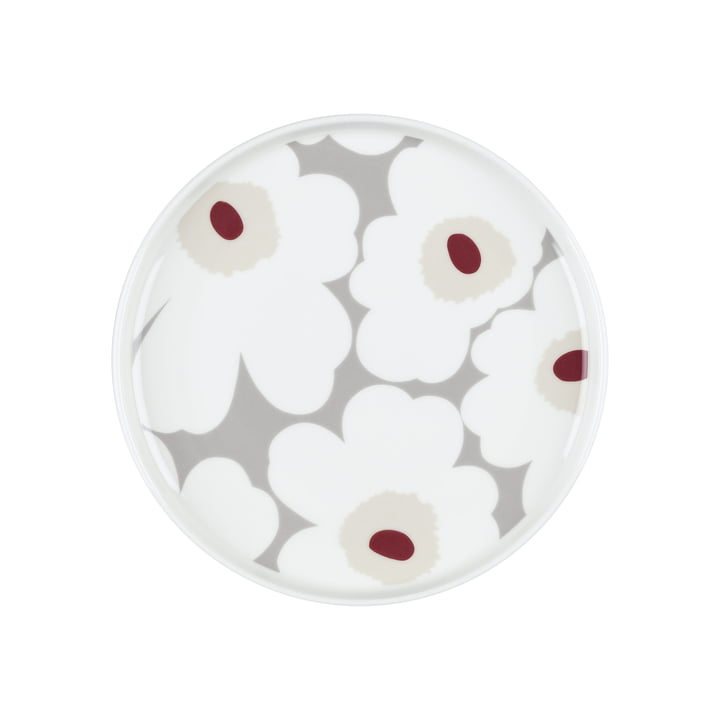 Oiva Unikko Teller, Ø 20 cm, weiß / hellgrau / rot von Marimekko