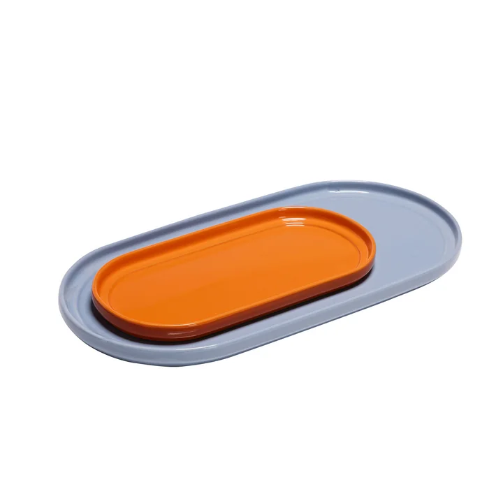 Amare Tablett, oval, hellblau / orange (2er-Set) von Hübsch Interior