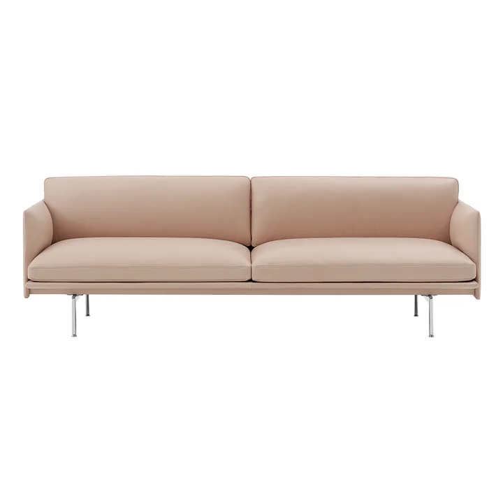  Muuto - Outline Sofa 3-Sitzer, beige Refine Leder / Aluminium poliert (EU)