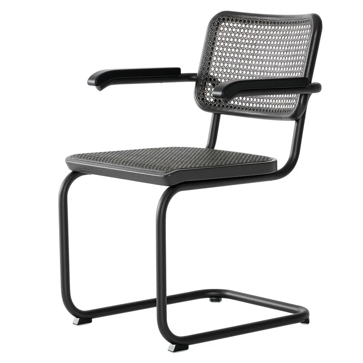 Thonet - S 64 V Armlehnstuhl, Rohrgeflecht Dark Melange, schwarz RAL 9005