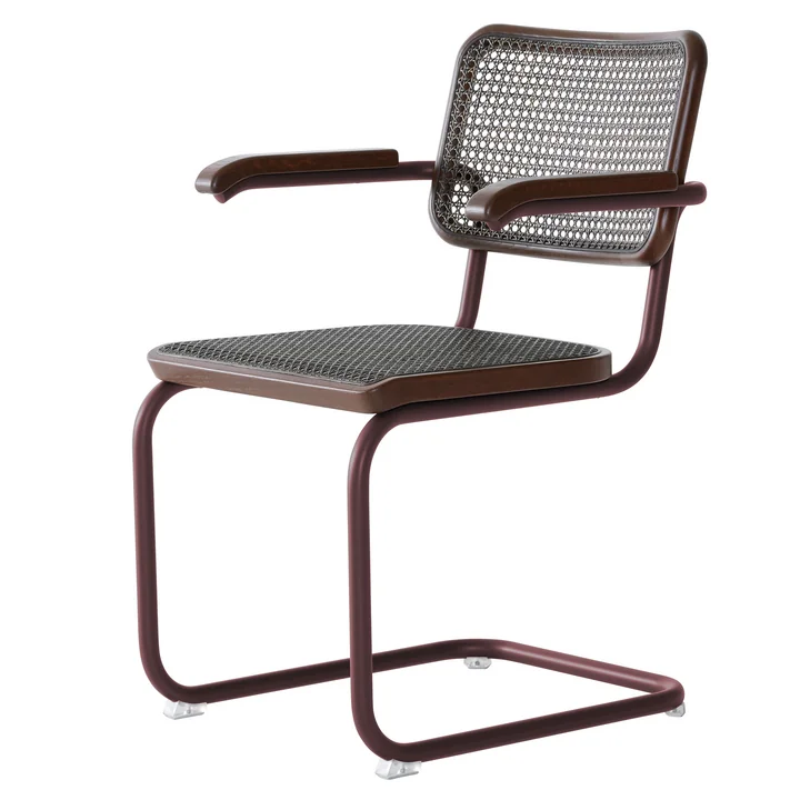 Thonet - S 64 V Armlehnstuhl, Rohrgeflecht Dark Melange, kastanie