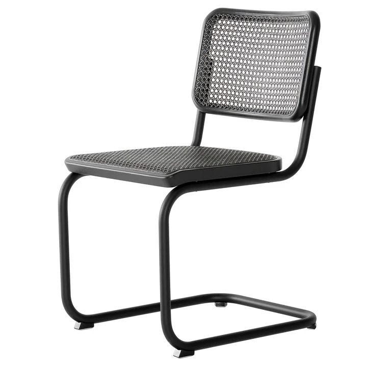 Thonet - S 32 V Stuhl, Rohrgeflecht Dark Melange, schwarz RAL 9005